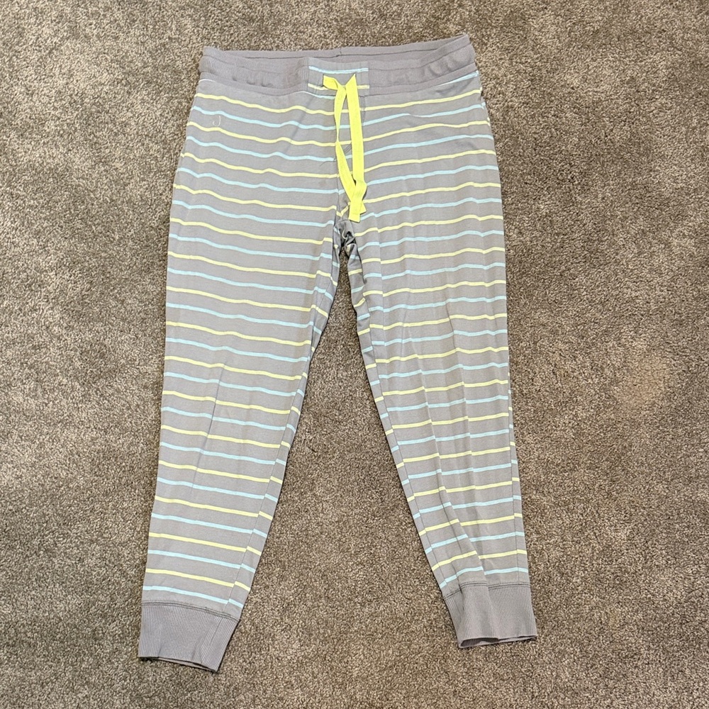 SO| Gray Striped PJ Joggers with Bright Yellow Accents